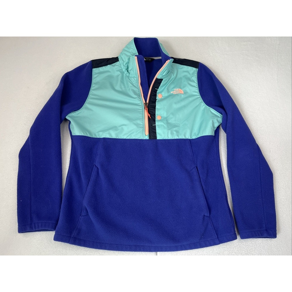 The North Face Fleece Jacket Womens Large Blue Colorblock 1/4 Zip Pullover